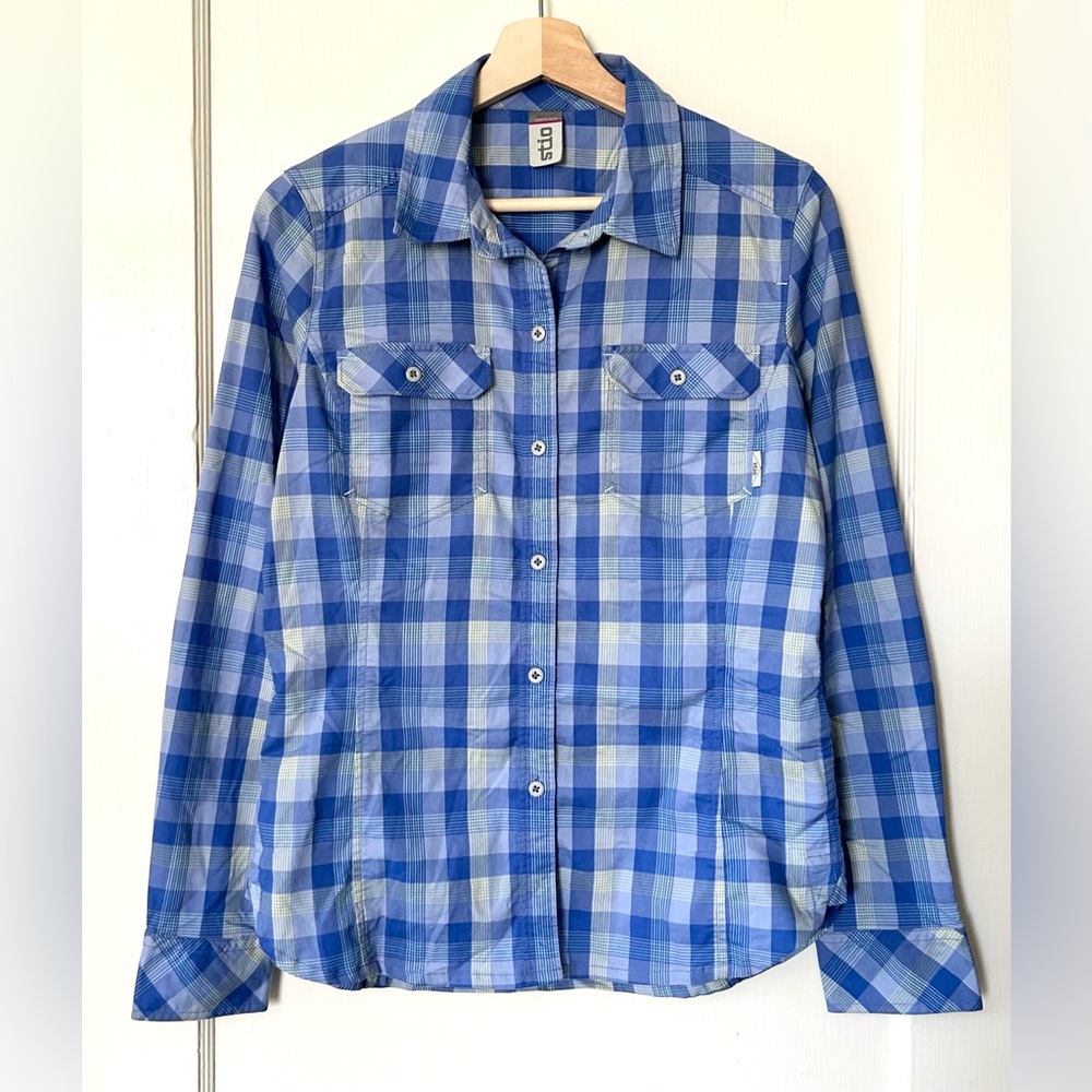 Stio Women's Lone Tree Button Up Shirt‎ Blue Plaid S
